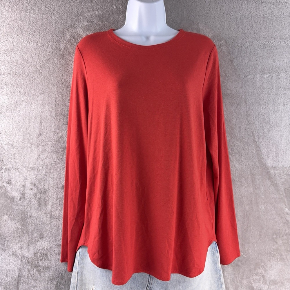 Eileen Fisher Viscose Top Jersey Womens Size Large Red Stretch Casual Minimalist